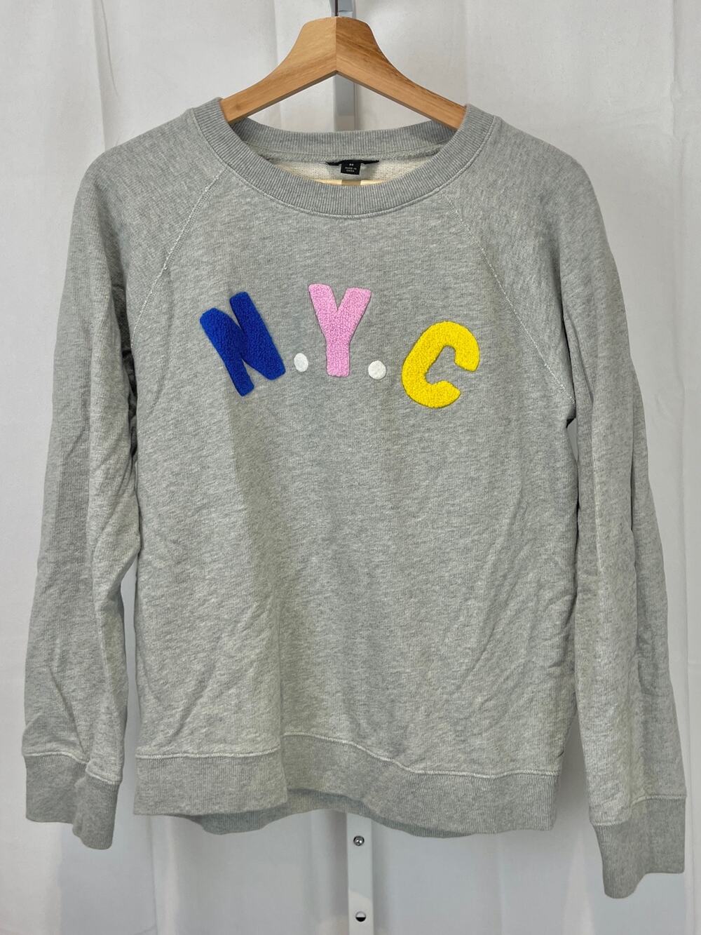 J.CREW NYC Crew Neck Pullover Sweatshirt AE967 New York City Cotton Gray Size M
